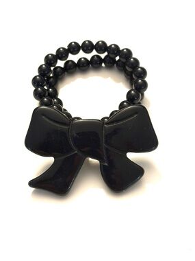FASHION JEWELRY Black Plastic Bow and Bead Bracelet